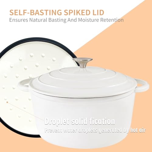 5 QT Enameled Cast Iron Dutch Oven with Lid for Stews and Roasts (White / 5QT)