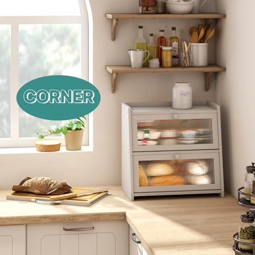 White Bread Box for Kitchen Counter With Cutting Board (White With Cutting Board)