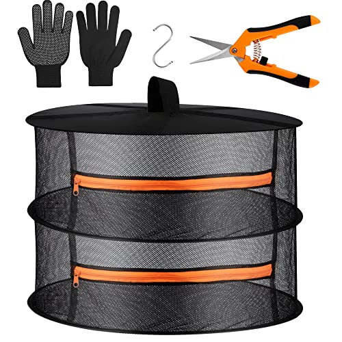 Herb Drying Rack Folding Mesh Hanging Basket Dryer Net with Orange Zippers for Seeds Flowers Buds Plants Garden Outdoor Bumper Harvest