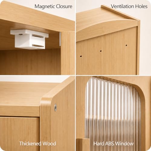 Bread Box for Kitchen Countertop (Natural Bamboo)