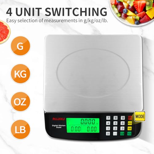 Large Digital Kitchen Scale 30KG Commercial Food Scale 66LB for Baking Bread Meat Stainless Steel Price Computing Scale LCD Display