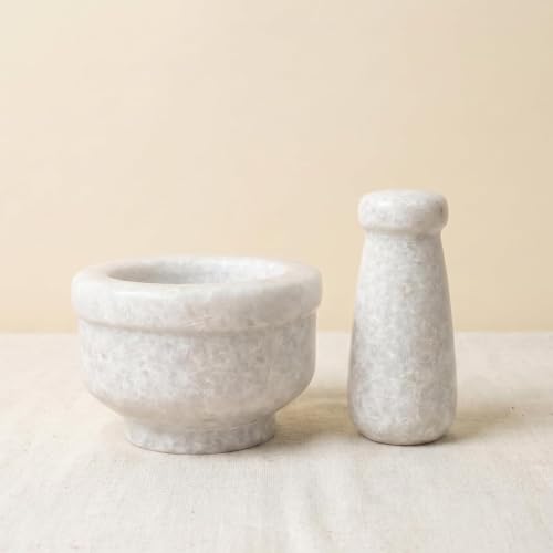 Marble Granite Mortar and Pestle Set 4 Inch (Kundi White Marble / 4 Inch)
