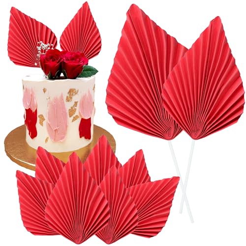 6Pcs Paper Palm Fan Cake Toppers Palm Leaf Fan Cake Topper Palm Spear Leaf Cupcake Toppers Cake Insert Decoration For Cake Decorating Diy Craft Project Home Wedding Party Supplies Gold