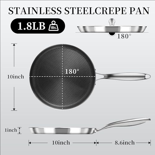 Nonstick Crepe Pan Stainless Steel Crepe Pan Honeycomb Coating Flat Skillet Tawa Dosa Tortilla Pan PFOA