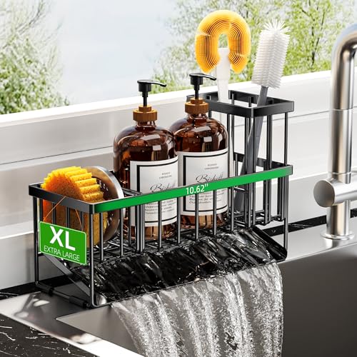 Kitchen Sink Caddy Organzier with High Brush Holder