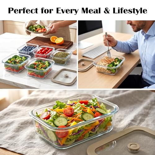 35 oz Glass Food Storage Containers with Glass Lids (35oz)