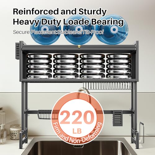 Over The Sink Dish Drainer Drying Rack 3 Tiers with Cover (Black / 37.4in)