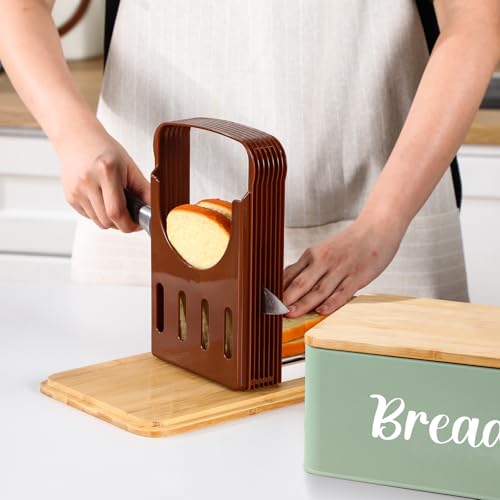 2 Pcs Extra Large Bread Box for Kitchen Counter with Slicer (Green)