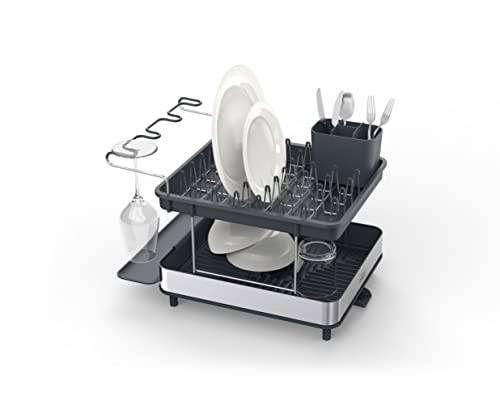 Dish Drying Rack with Wine Glass Holder (2-tier / Gray)