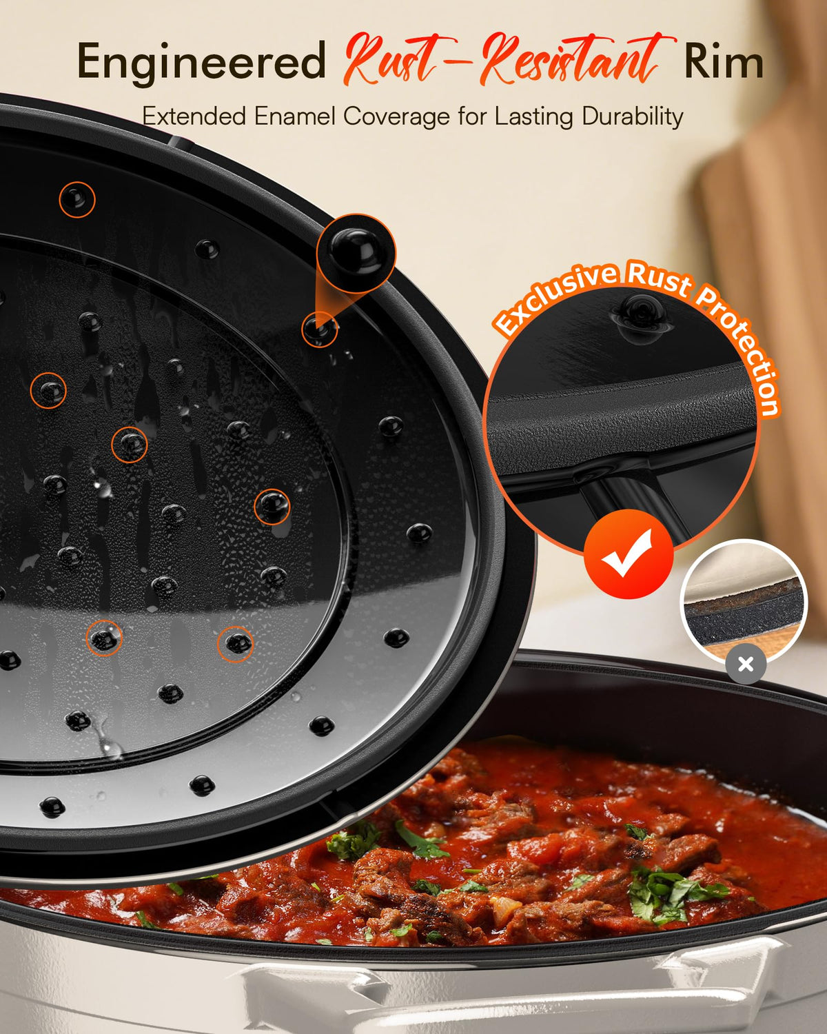 6 Qt PFAS Free Enameled Cast Iron Dutch Oven Pot with Lid (Chiffon)