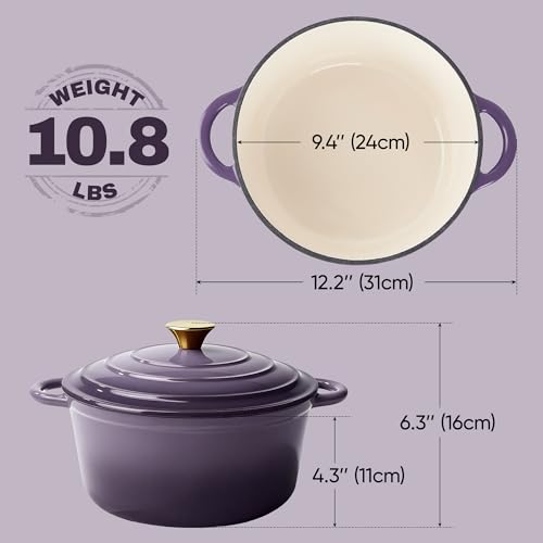 Vintage Style 4.5 Quart Dutch Oven Pot with Lid (Purple / 4.5 QT Round)