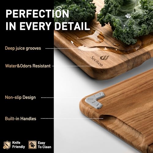 Teak Wood Cutting Board 15'' Non Toxic Wooden Chopping Boards for Fruit (15"L x 11"W)
