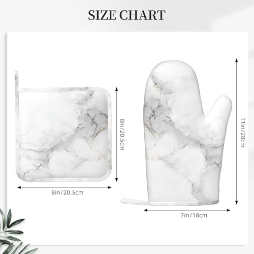 Oven Mitts Pot Holders Set White Marble Gray Silicone Kitchen Gloves Potholders Heat Resistant for Chef Baking Cooking Grilling BBQ 4 Pack Mitt (B112)