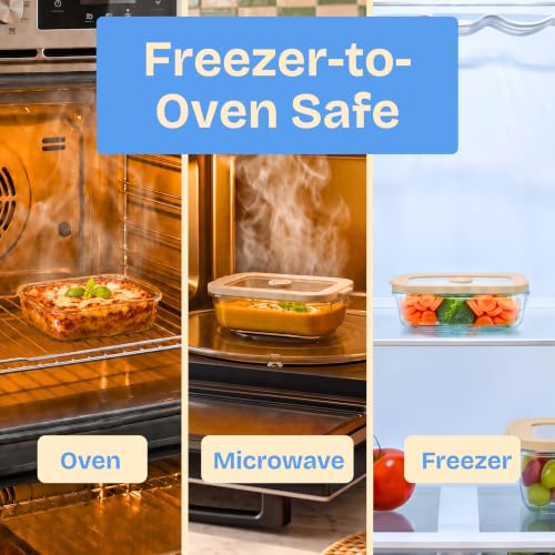 Non Toxic Glass Food Containers with Lids (Beige / 21 Oz)