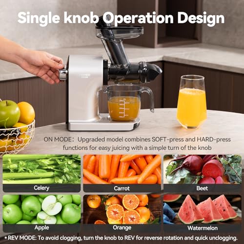 Cold Press Juicer ORMEO HOME Masticating Juicer Machines withLarge Feed Chute Fit Whole Vegetables & Fruits with Pulp Seperation 99.6% Juice Purity Quiet Motor