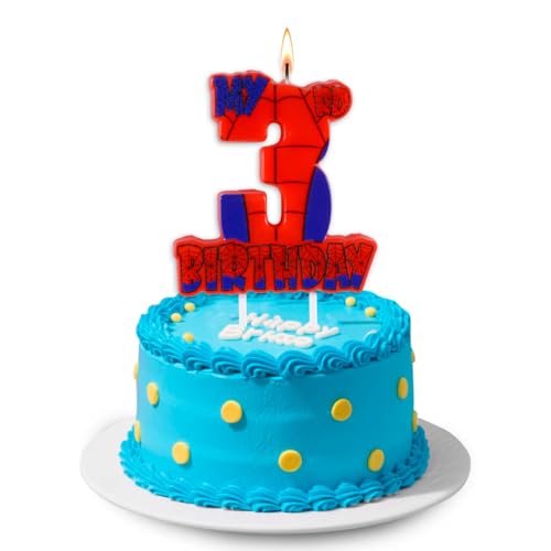 Number 3 Red Spider Web Happy Birthday CakeTopper for Boys Girls Spider Web 3rd Birthday Party Supplies