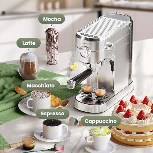 20 Bar Compact Espresso Machine for Home (Sterling Silver)