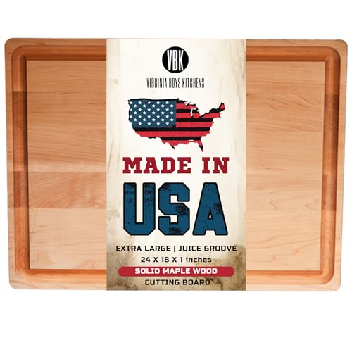 Made in USA Extra Large Solid Maple Wood Cutting Board by Virginia Boys Kitchens (18"L x 24"W)
