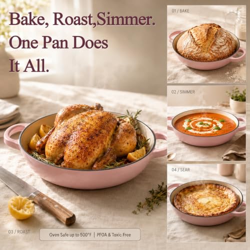 6QT Enameled Cast Iron Dutch Oven for Sourdough Bread Baking (Blush Pink)