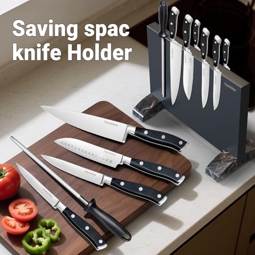 6 Pieces Knife Set with Magnetic Block (6Pcs Black Knife Block Set)