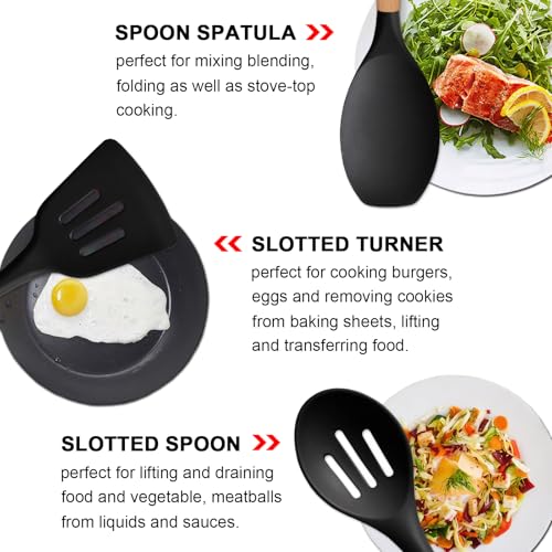 Silicone Kitchen Utensils Set of 6 (Standard 6-Piece Set / Black)
