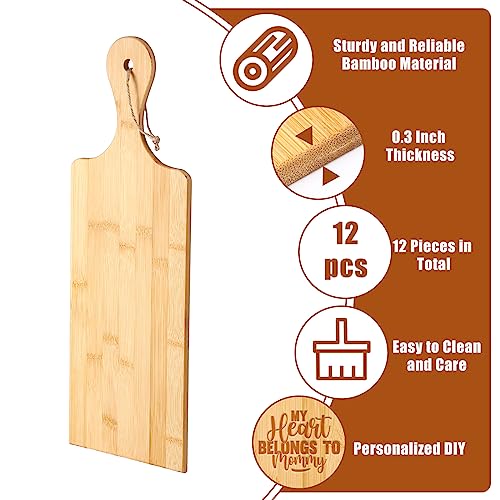 12 Packs Wooden Cutting Board Set with Handles Large Kitchen Serving Plain Chopping Board Bulk Gifts for Mom for Vegetables Meat Pizza Cheese Fruit Bread (17 x 6 Inch)