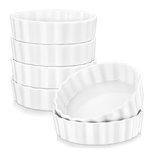 Porcelain Shallow Creme Brulee Dishes for Baking Oven Safe Set of 6