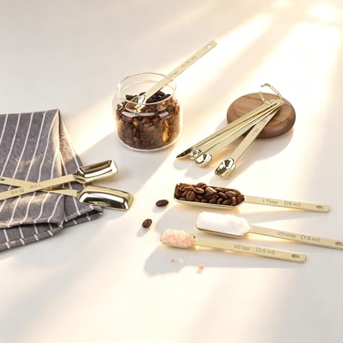 Stainless Steel Measuring Spoons with Leveler (C - Gold / 10pcs)