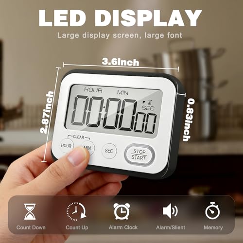 Digital Kitchen Timer Magnetic Loud Alarm (Black)