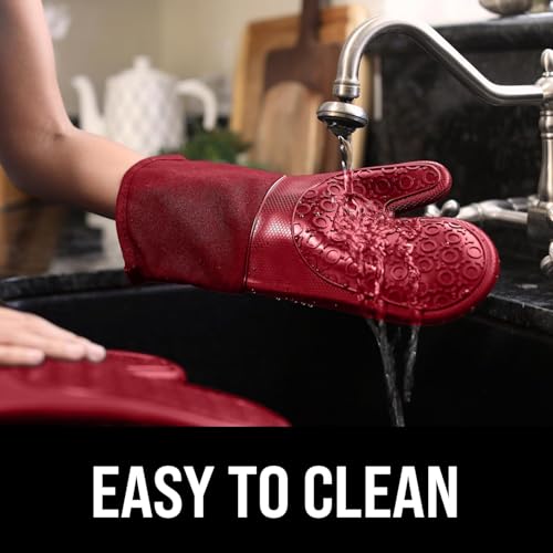 BPA Free Silicone Oven Mitts Ultra Heat Resistant up to 500°F (Empire Red / 2-Piece 13.7" Oven Mitts)