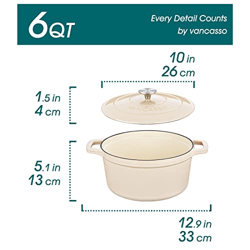 6 Qt Round Enameled Cast Iron Dutch Oven with Lid & Handles (6 Qt-round / Cream)
