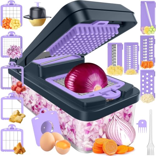 15-in-1 Vegetable Chopper with 10 Blades, Food Veggie Cutter, Purple (Purple / 10 Blades)