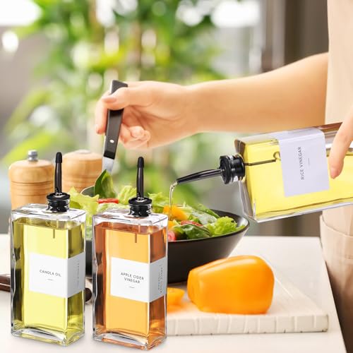 6 Sets Olive Oil Dispenser Bottles for Kitchen with Nozzles Funnel Labels Cooking Oil Dispenser 500ml Set for Kitchen Vinegar Coffee Syrup (Black)