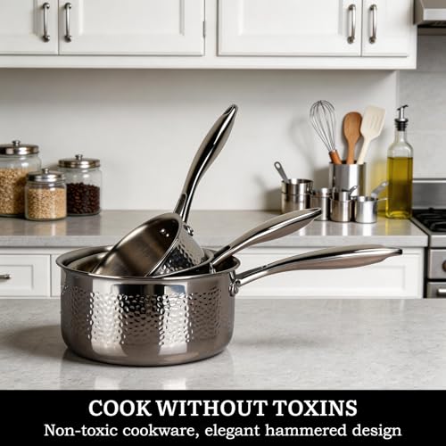 14-Piece Tri-Ply Hammered Stainless Steel Cookware Set (14-Piece)