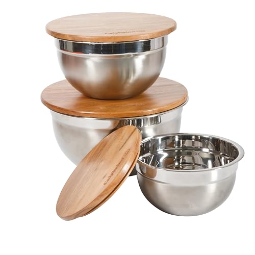 Orbit Mixing Bowl Set (Stainless w/ Acacia Wood Lids / 3-Piece Mixing Bowl Set)