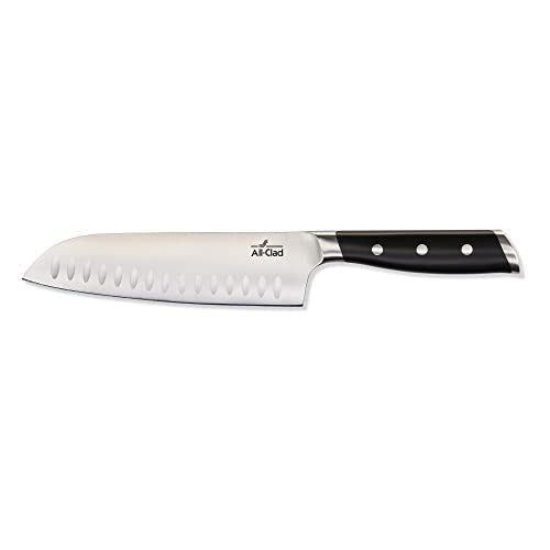 Forged German Stainless Steel Santoku Knife (Silver/Black / 7")
