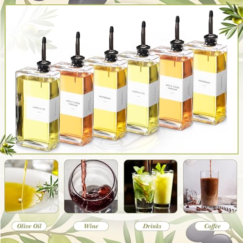 6 Sets Olive Oil Dispenser Bottles for Kitchen with Nozzles Funnel Labels Cooking Oil Dispenser 500ml Set for Kitchen Vinegar Coffee Syrup (Black)