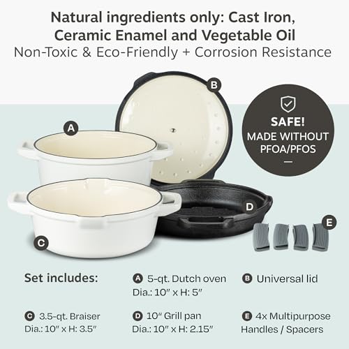 5pc Stackable Cast Iron Cookware Set (Mild White)