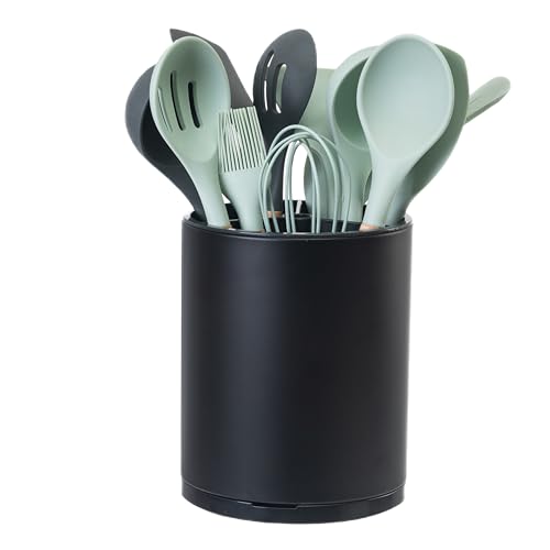 Utensil Holder For Kitchen Counter Organizer Extra Large Silverware Caddy Cooking Utensil Stainless Steel Rotating Kitchen Storage 3 Compartment Flatware Spoon Spatula