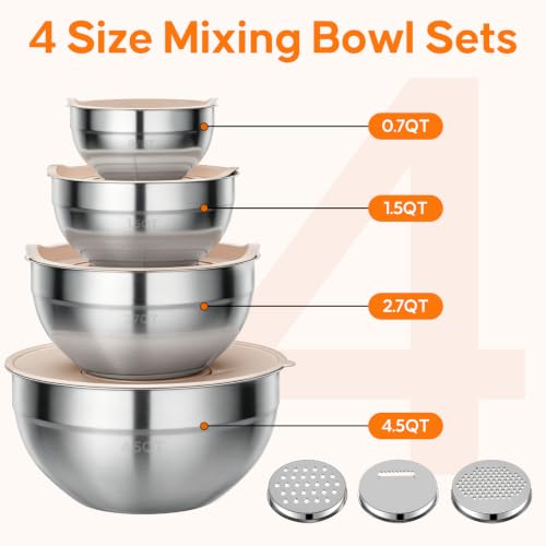 Stainless Steel Mixing Bowls with Lids Set (4 Pack)