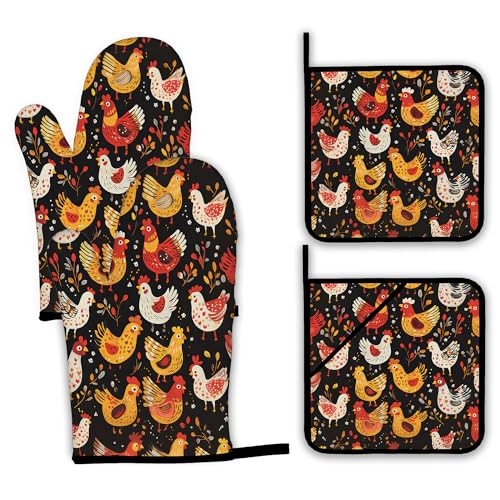 Colorful Rooster Oven Mitts and Pot Holders