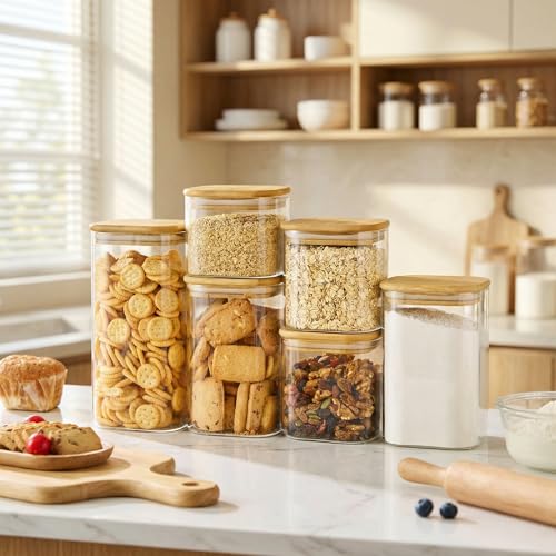 Square Glass Storage Containers with Airtight Bamboo Lids