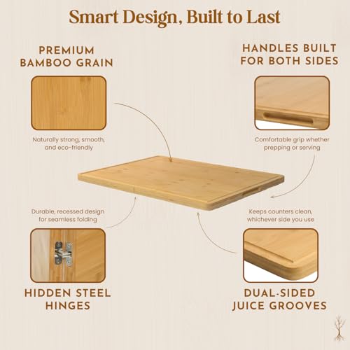 Extra Large Foldable Stovetop Cover Cutting Board (Natural Bamboo)