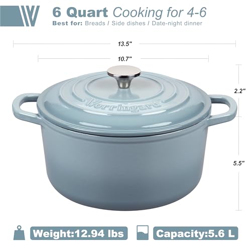 Enameled Cast Iron Dutch Oven Pot with Lid (6 QT / Sea salt)