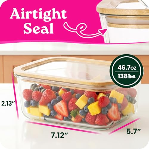 4 Pack Glass Food Storage Containers with Clear (46.7 Fl Oz)