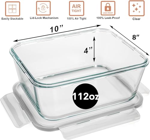 14 Cup 112 oz LARGE Glass Food Storage Container Locking Lid. For Storing food