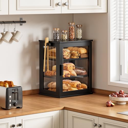 Bread Box for Kitchen Countertop (Black / Medium)
