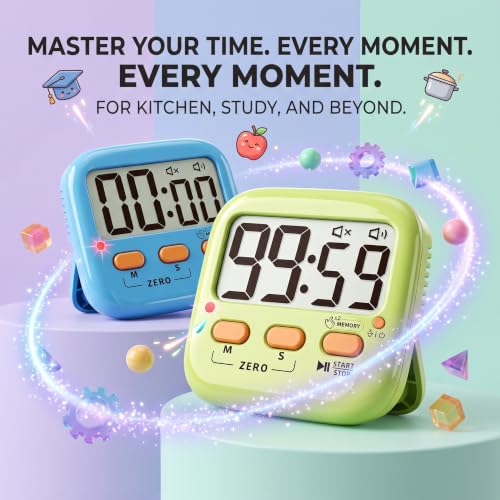 2 Pack Digital Timer for Kids Teacher Classroom Kitchen Office (2 Pack * Lovely Green + Blue / 2 Pack)