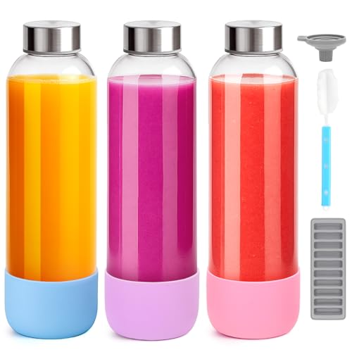 Glass Water Bottles with Lids and Sleeve 18 oz
