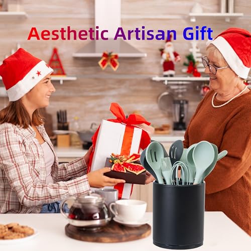 Kitchen Utensil Holder Extra Large 360°Rotating For Counter Organizer Stainless Steel Storage Cooking Silverware Caddy 3 Compartment Flatware Spoon Spatula Tool Cutlery Container